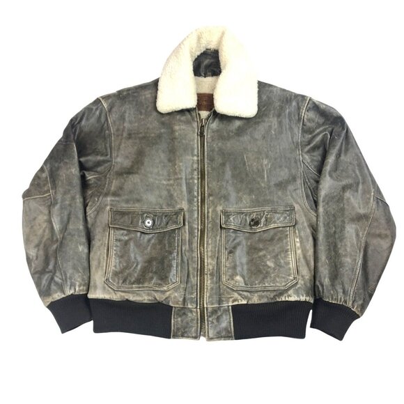 Levi Strauss Type G1 Brown Distressed Leather Sherpa Lined Bomber Jacket RARE 38
